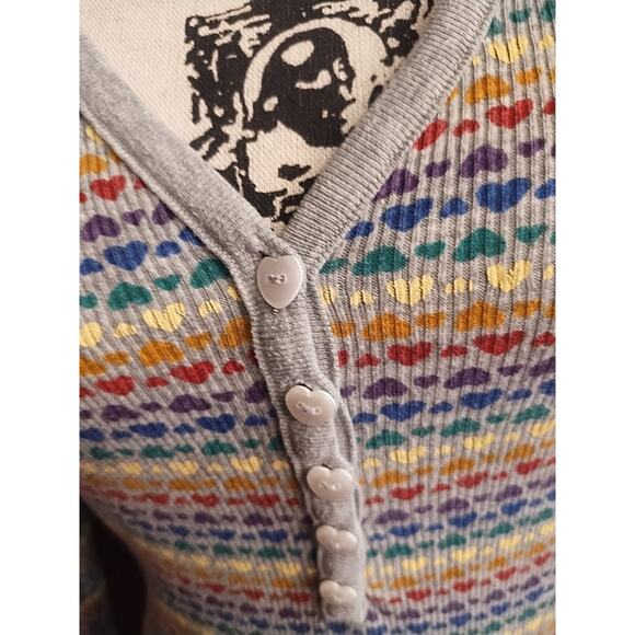 No Boundaries 90s Y2K Thermal Henley Rainbow Heart Dopamine Medium Kidcore LGBTQ - Picture 2 of 6